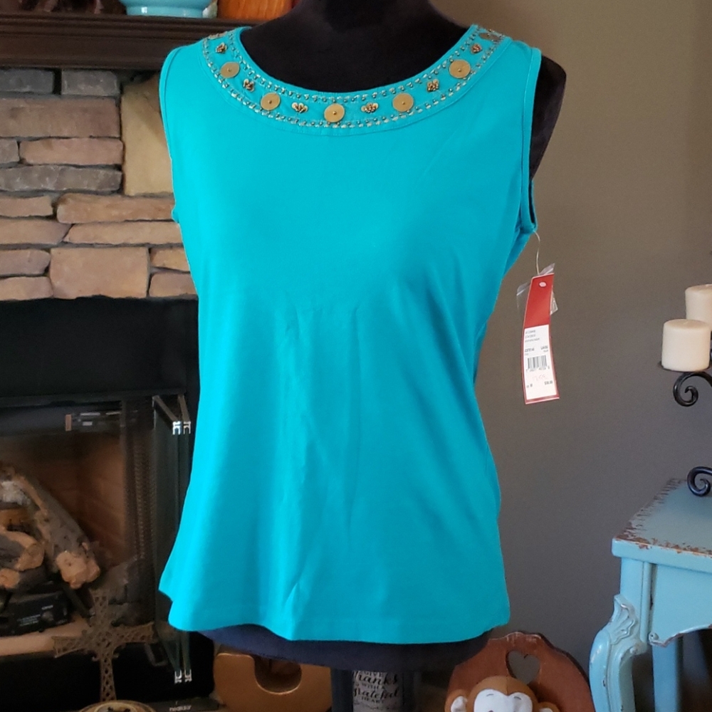 Teal Embellished Sleeveless Top